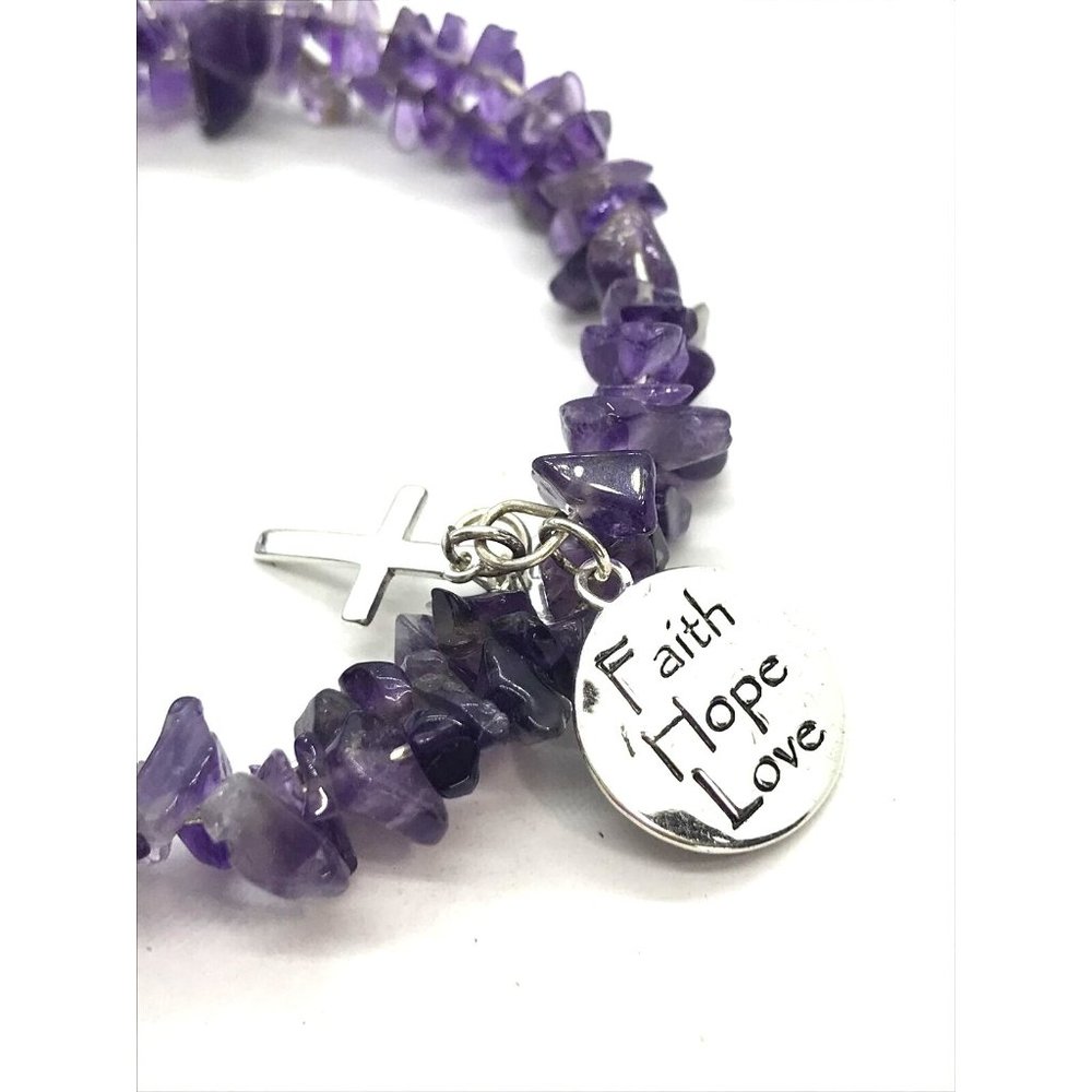 Love This Life Faith Cross Charm semi precious Stone Wrap Bangle Bracelet purple - Picture 2 of 8